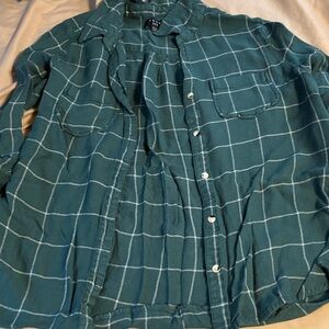 Tinsel Teal Plaid Women's Button Down Shirt